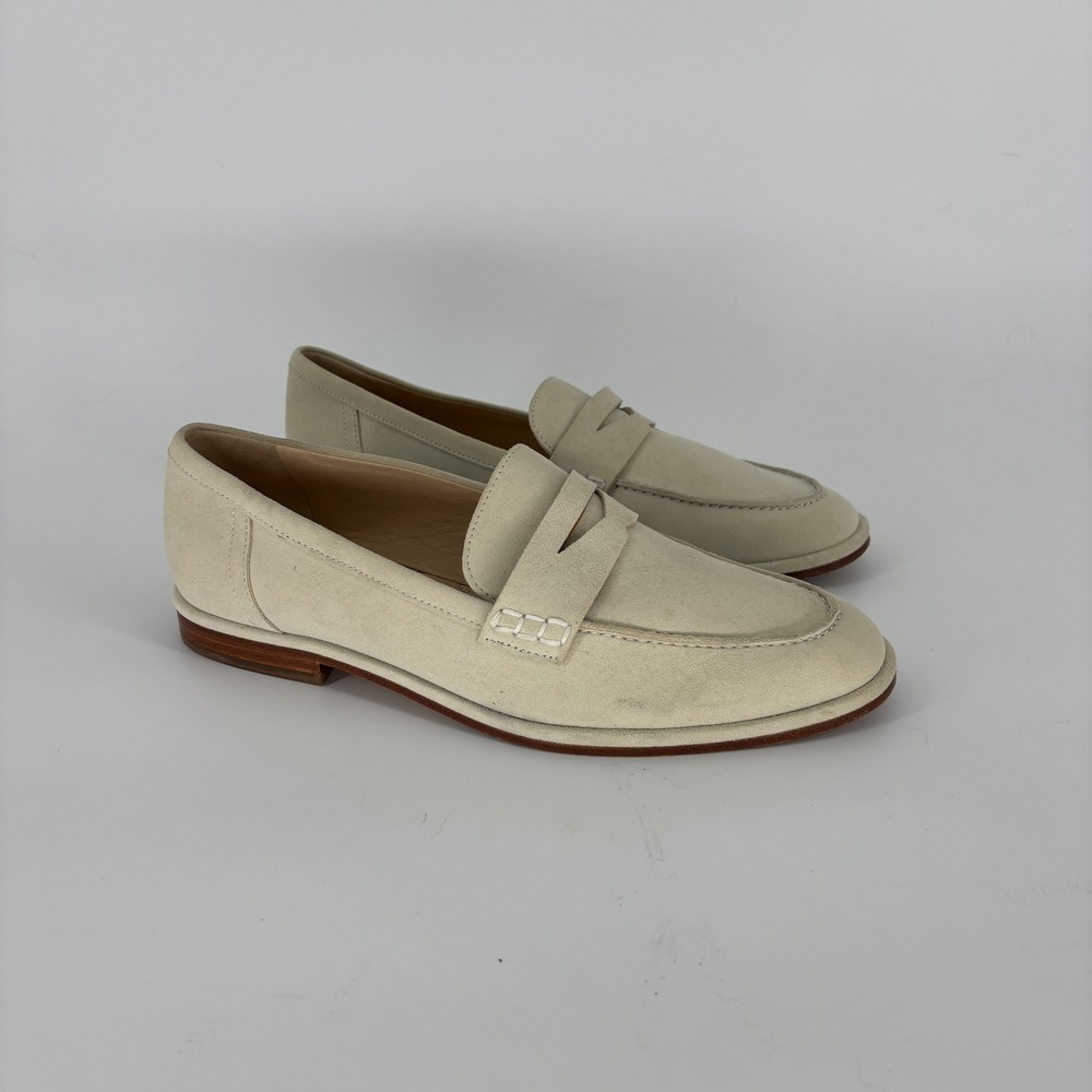 J.McLaughlin Concetta Suede Penny Loafers Natural Beige Women Size 9.5 Slip On